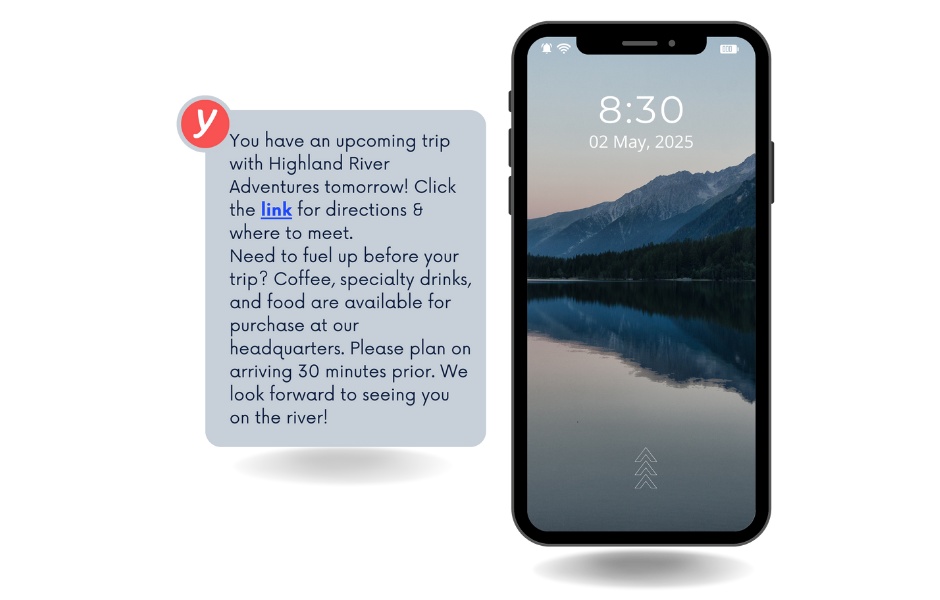 pre-trip SMS texts automatically sent by Yonder